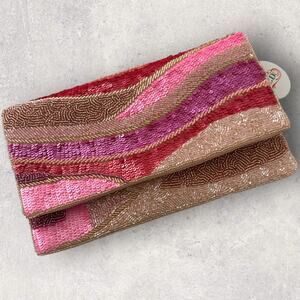 Shades of Pink Handmade Beaded Clutch Pink and Gold